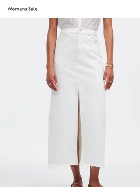 Madewell White High-Waist Midi Skirt with Front Slit